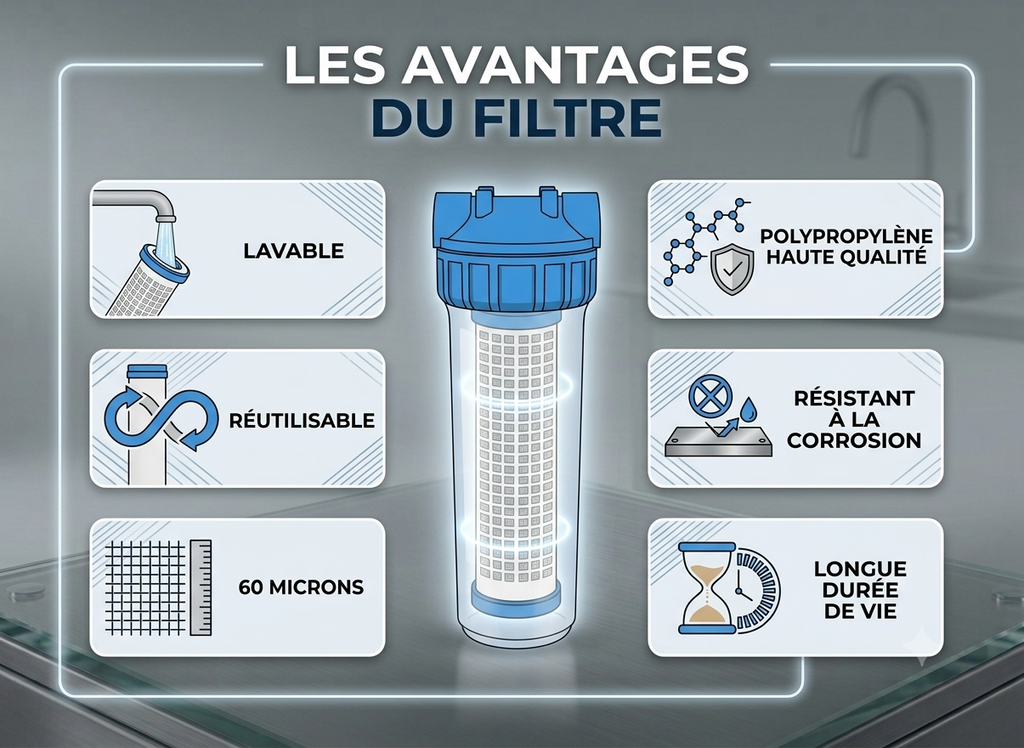 Filtre lavable 10" 60 microns réutilisable